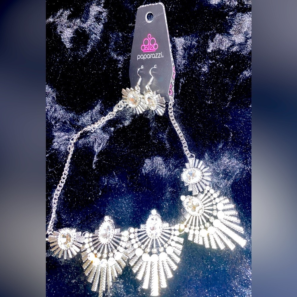 Silver & faux diamond necklace & earring set